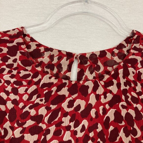 L.K.Bennett Red Burgundy Damiell Animal Print Round Neck Ruffle Hem Dress size 4 - Picture 5 of 14